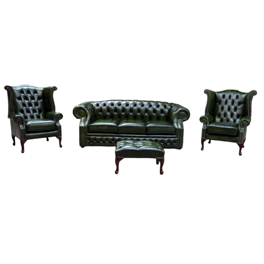 The Roxborough 3,1,1 + Stool Leather Chesterfield Suite